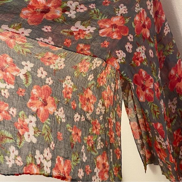 Gray red Hibiscus Tropical floral oversized scarf swimsuit cover-up scarf 35x66 - Picture 5 of 6